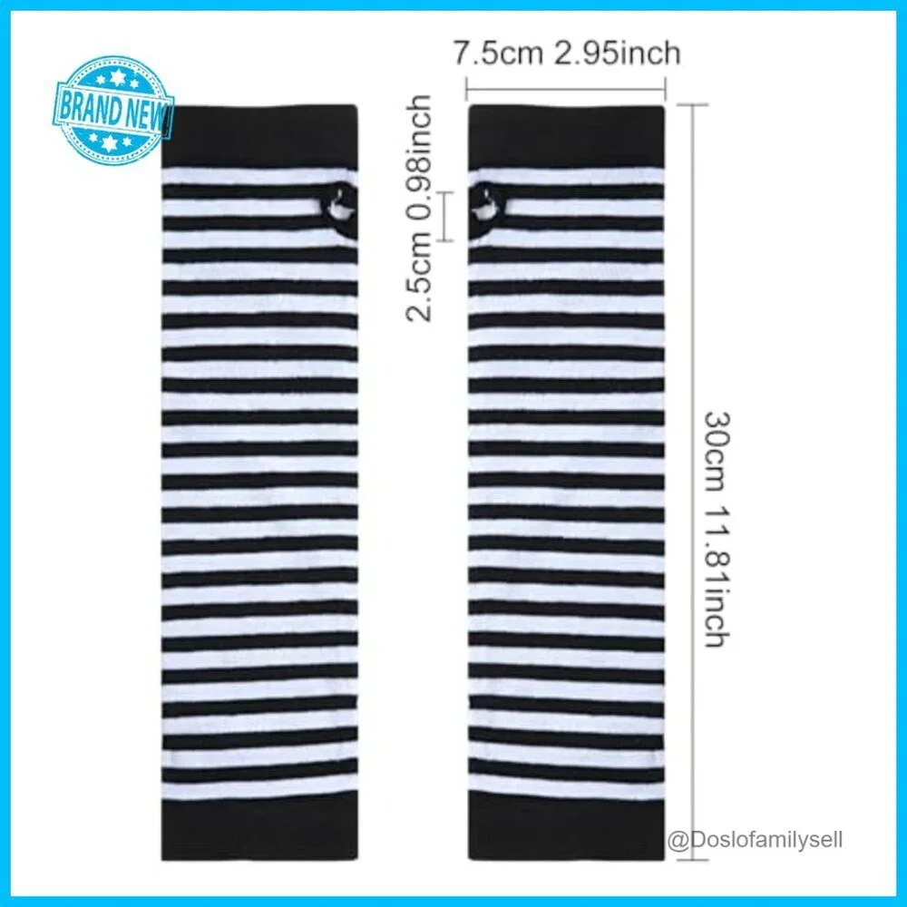 Long Fingerless Gloves Striped Arm Warmers Punk Gothic Y2K Scene Emo Style